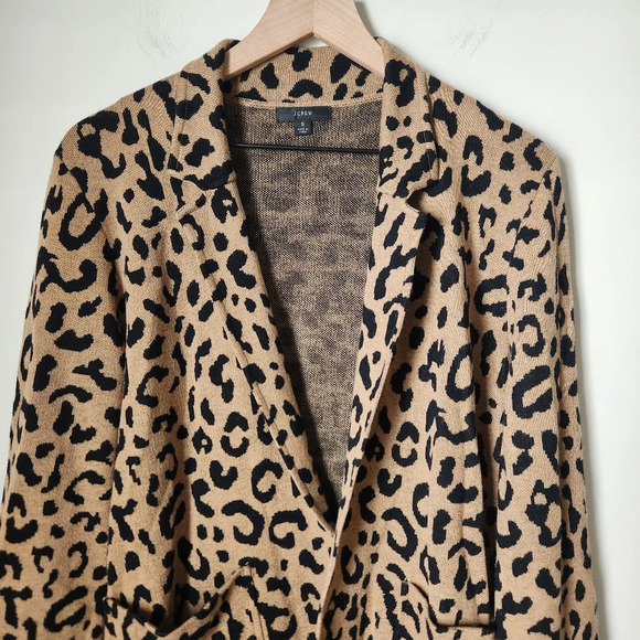 J.Crew | Sophie Open Front Merino Wool Blend Sweater Blazer in Leopard - Size S - Picture 3 of 10
